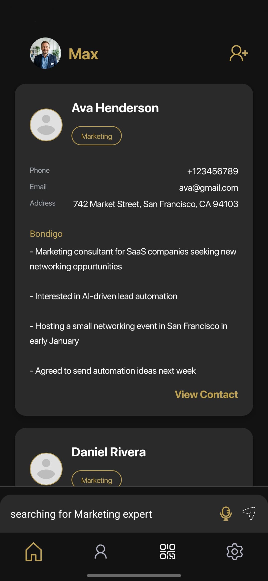 Bondigo Contacts View